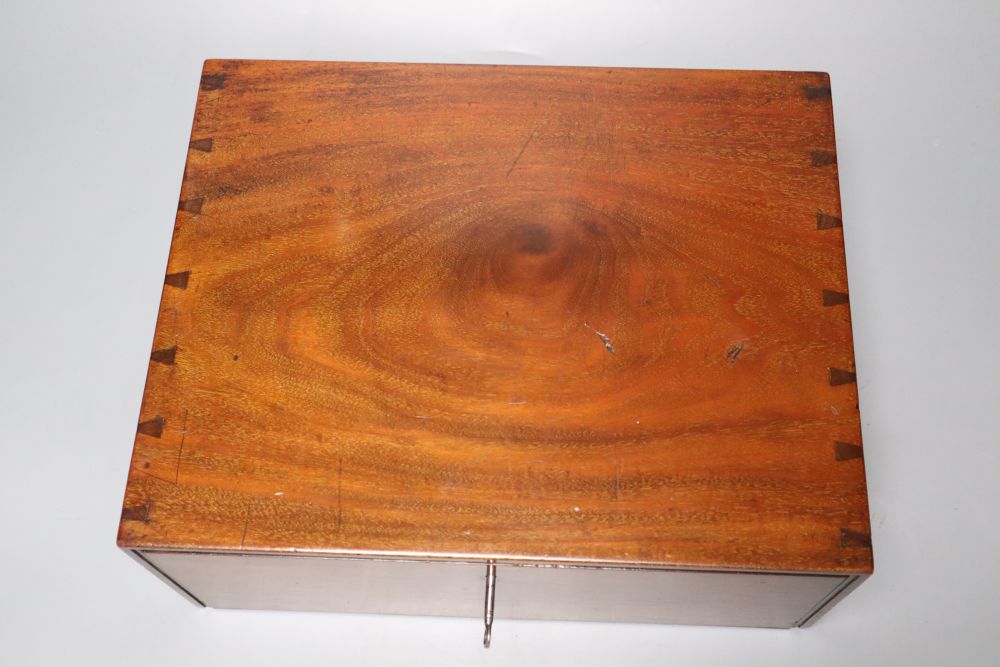 A mahogany file box, with key, height 13cm width 32cm
